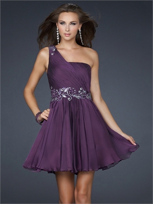 Prom Dress on One Shoulder Pleated Layered Chiffon Short Prom      Stylecaster