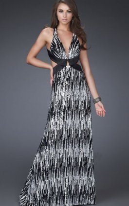 White Prom Dress on Black And White La Femme 16035 Sequin Prom Dress V Neck Cutout Back
