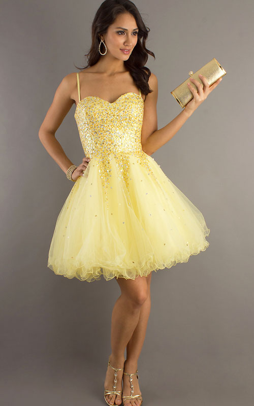 Sparkly Yellow Short Sequin A Line Homecoming Dress