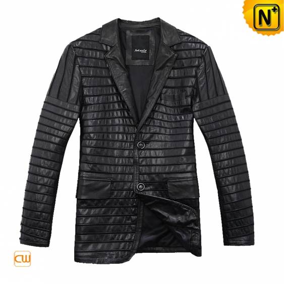 Mens Leather Blazer Jacket Black CW866830